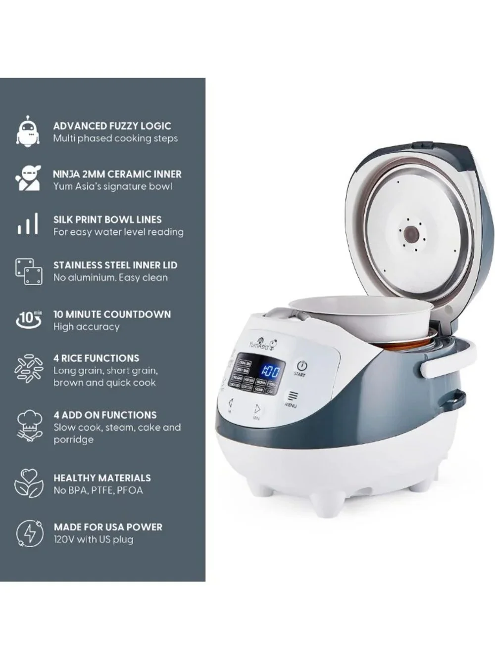 Compact Mini Rice Cooker with Ninja Ceramic Bowl, Fuzzy Logic, 4 Cooking